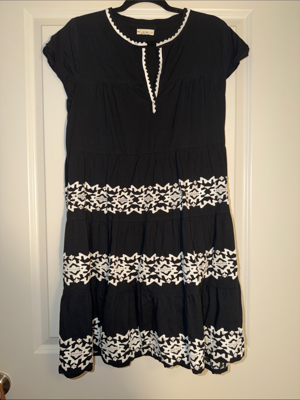 Roller Rabbit Black Dress with White Embroidered Bands